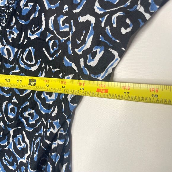 Retro Womens Blouse Blue Geometric Y2K Funky Abstract Ruffle V Neck Size S - Picture 4 of 5